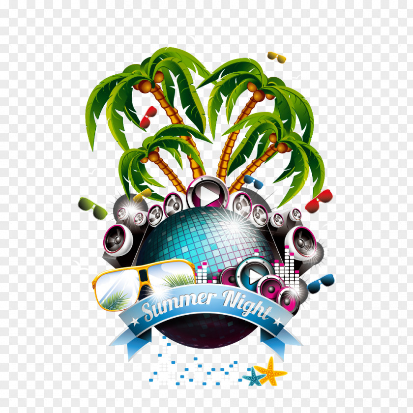 Musical Elements Summer Party Illustration PNG