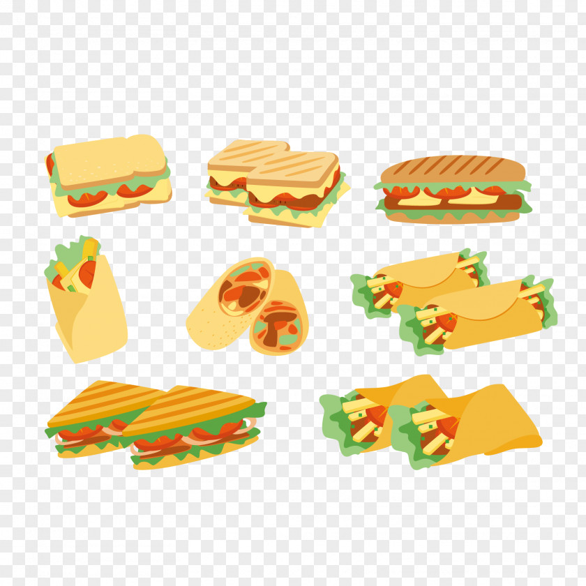 Vector Variety Of Coffee Cakes Panini Ham Sandwich Club Hamburger PNG