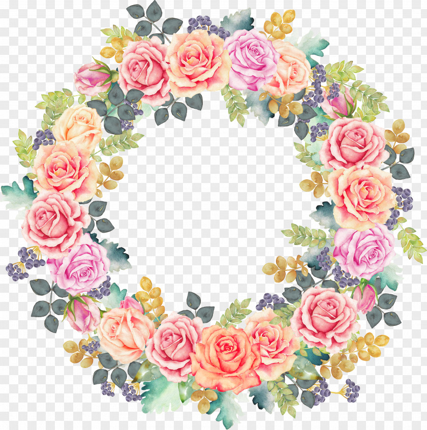 Floral Wreath Stencil Watercolor Painting Clip Art Flower Rose PNG