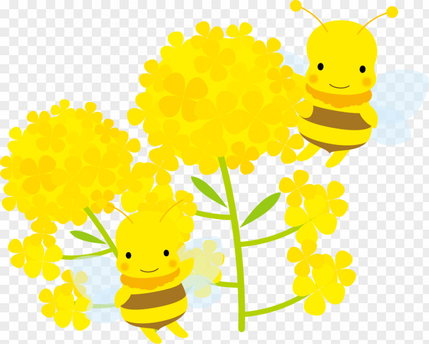 Blossoms And Two Bees Illustration. PNG
