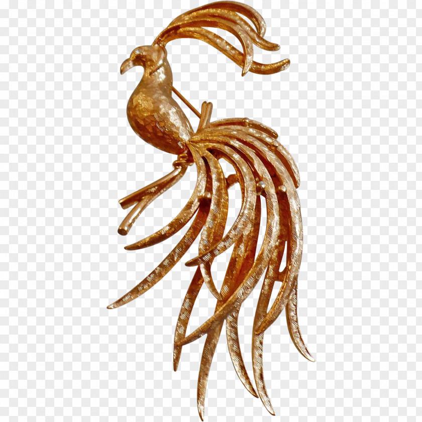 Vintage Gold Brooch Earring Bird Pin PNG