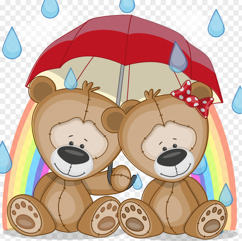 Brown Cartoon Rain Bear Heart PNG