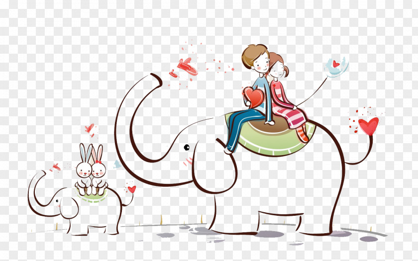 Elephant Valentines Day Couple Cartoon Clip Art PNG