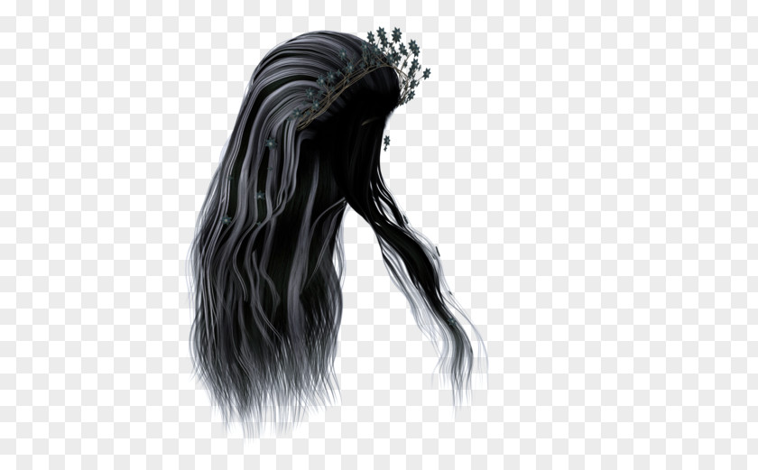 Long Hair Black Coloring Art PNG