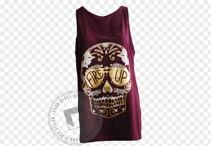 Skull Flame Gilets T-shirt Sleeve Maroon PNG