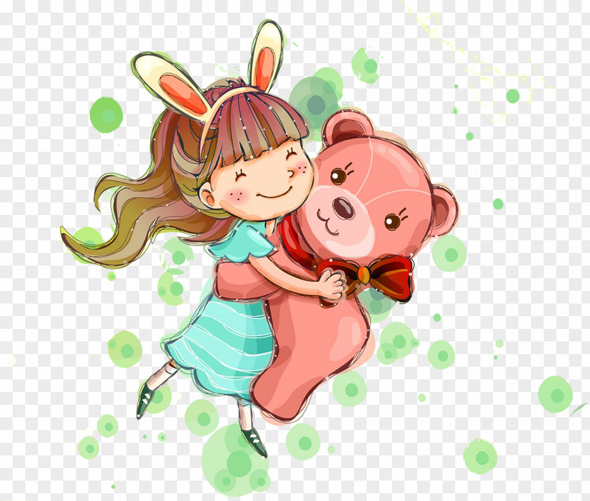 Little Beauty And Bear Doll Cartoon Child PNG