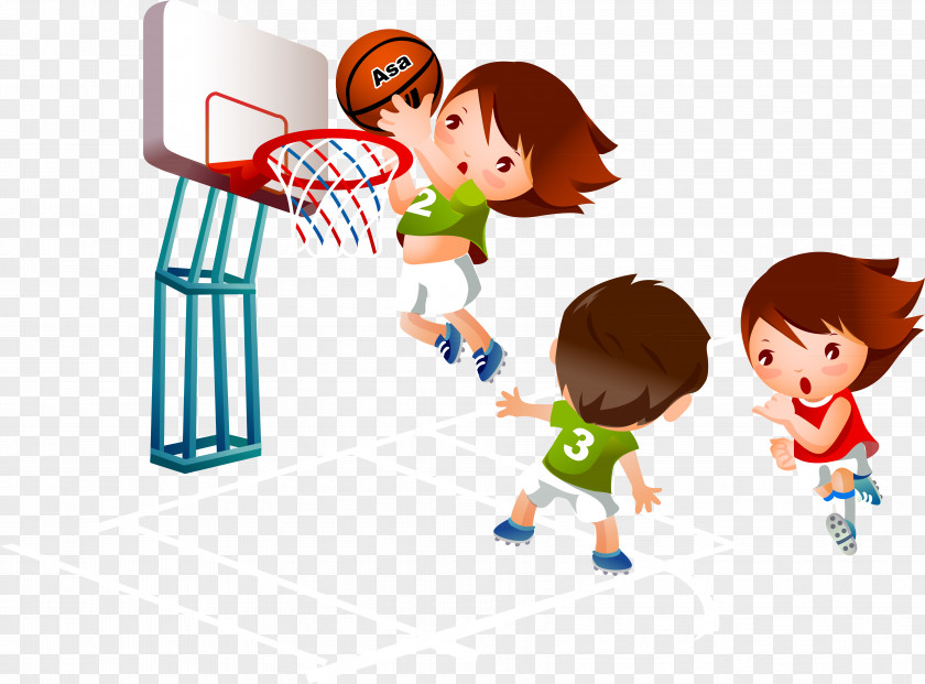 Kids Playing Cartoon Basketball Sport PNG