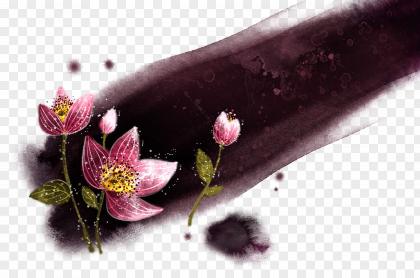 Lotus Ink Wash Painting Watercolor Inkstick PNG