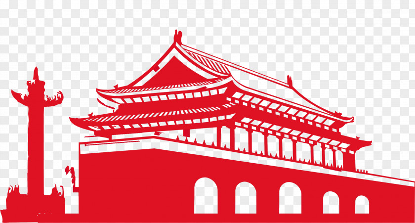 Tiananmen Square Silhouette Forbidden City Papercutting PNG
