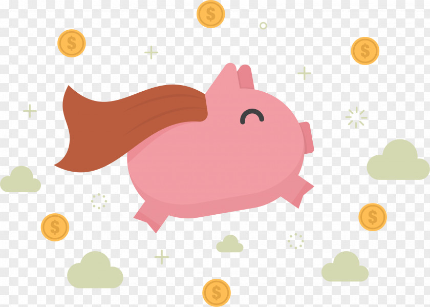 Pink Superman Pig Piggy Bank Money Clip Art PNG