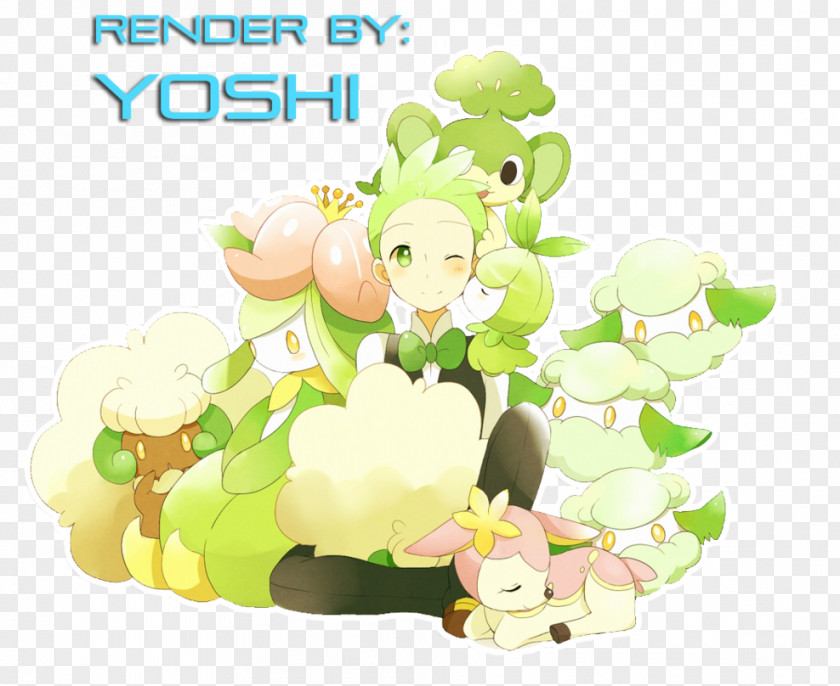 Best Wishes Cilan Pokémon Cottonee Whimsicott Floral Design PNG