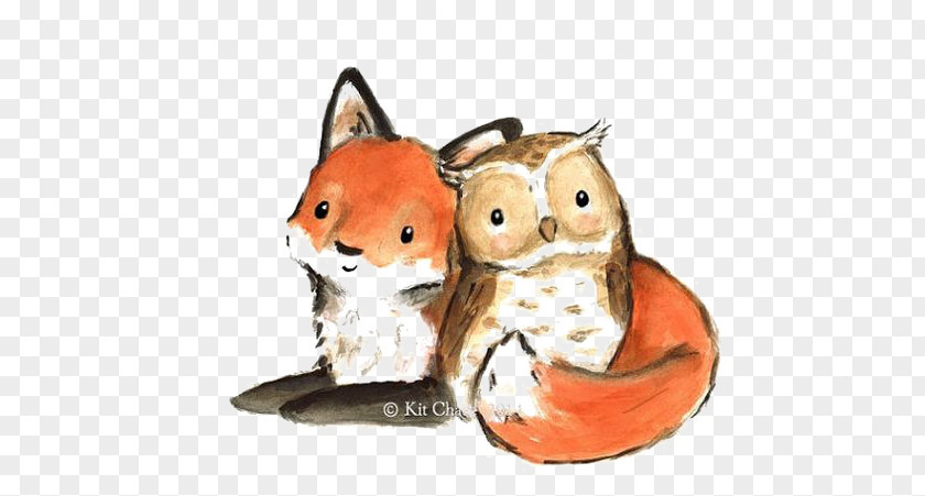 Fox And Owl Owls Owlets Bird Drawing PNG