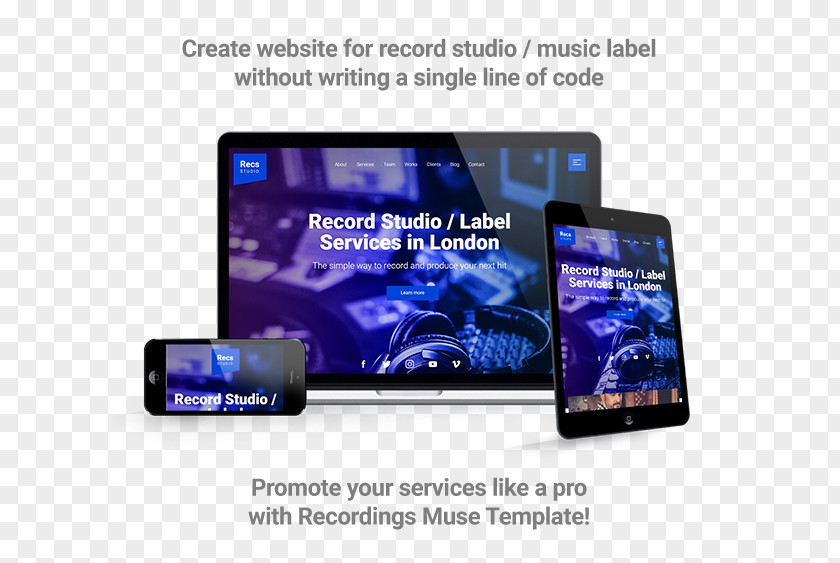 Post Production Studio Smartphone Sound Recording And Reproduction Responsive Web Design Template PNG