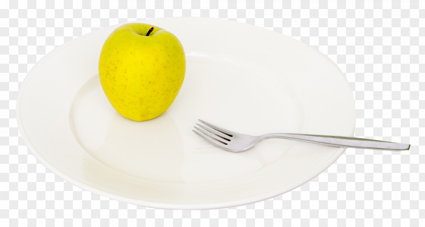 Apple And Fork On Plate Spoon Tableware Material PNG