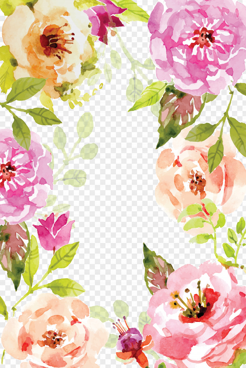 Watercolor Flowers Border Vector Painting Book Poster PNG