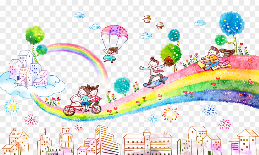 Cartoon Rainbow Watercolor Painting Comics Illustration PNG