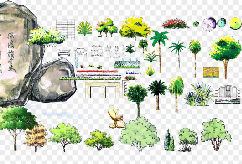 Tree Poster Landscape Drawing Architecture Computer-aided Design Painting PNG