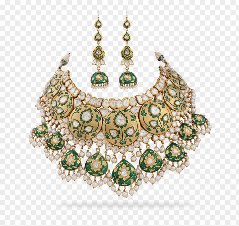Emerald Necklace Earring Kundan Jadau PNG