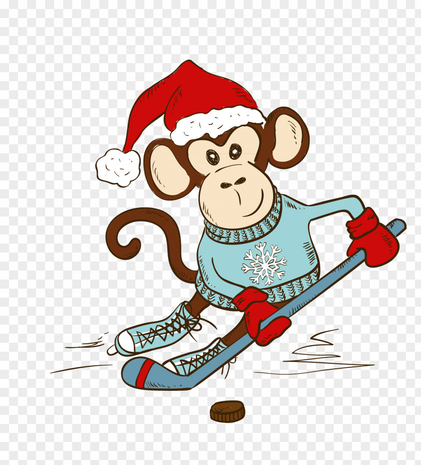 Monkey Cartoon Skiing Illustration PNG