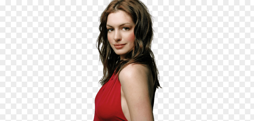Anne Hathaway Side View PNG View, smiling woman wearing red halter top clipart PNG