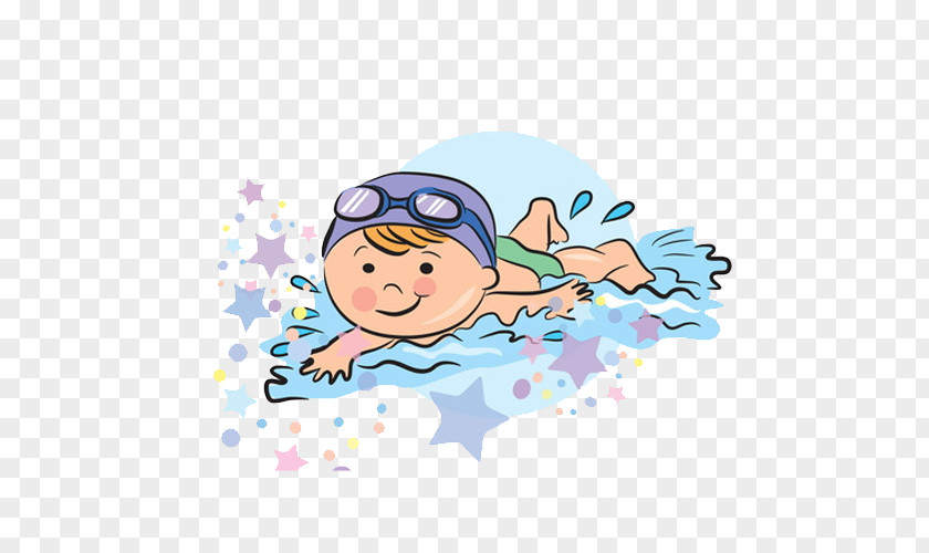 Creative Hand-painted Boy Swimming Sport Child Clip Art PNG
