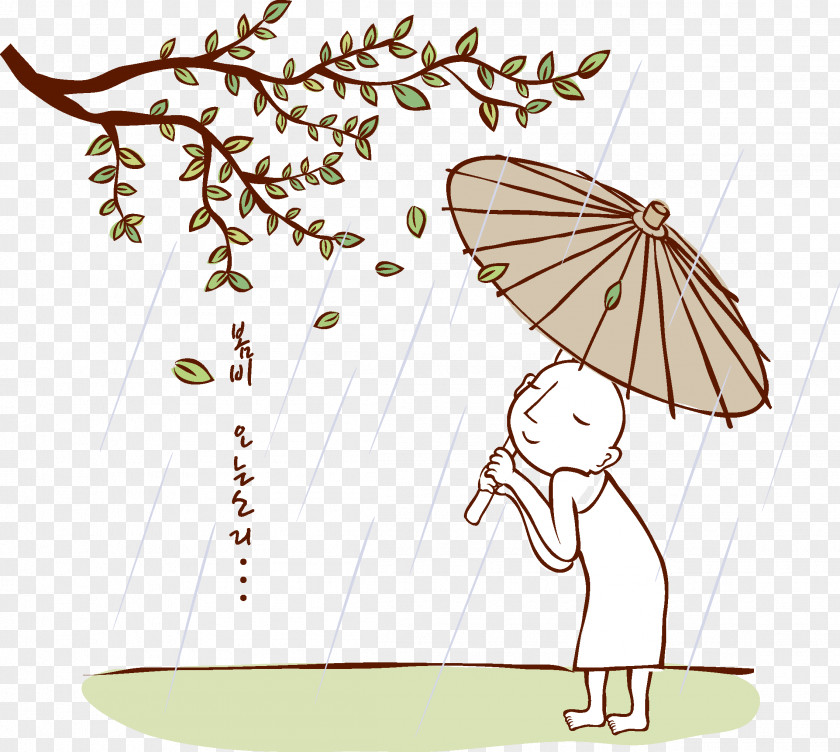 Fig Trees Flower Umbrella Monk Cartoon Watercolor Painting Illustration PNG