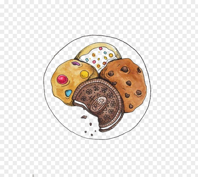Hand-painted Biscuit Food Chocolate Chip Cookie Drawing Illustration PNG