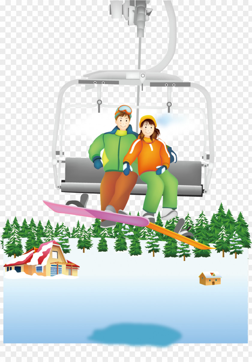 Tram Play Skiing Winter Illustration PNG
