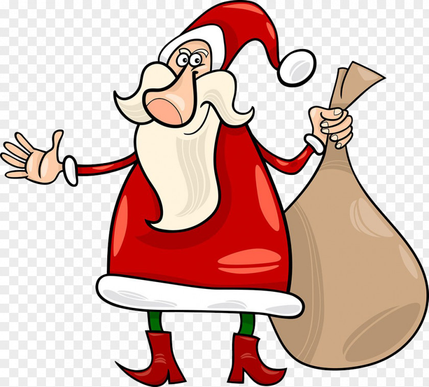 Santa Claus With A Bag Christmas Cartoon Illustration PNG