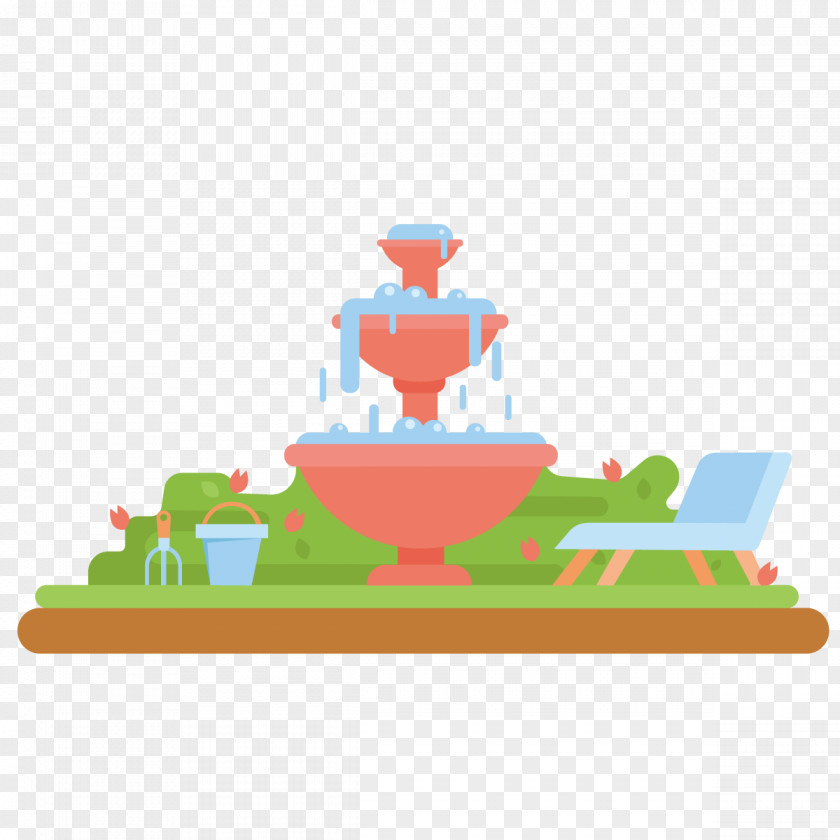 Vector Fountain Park Garden Clip Art PNG