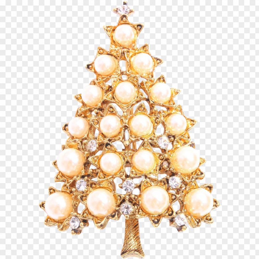 Christmas Tree Imitation Pearl Brooch PNG