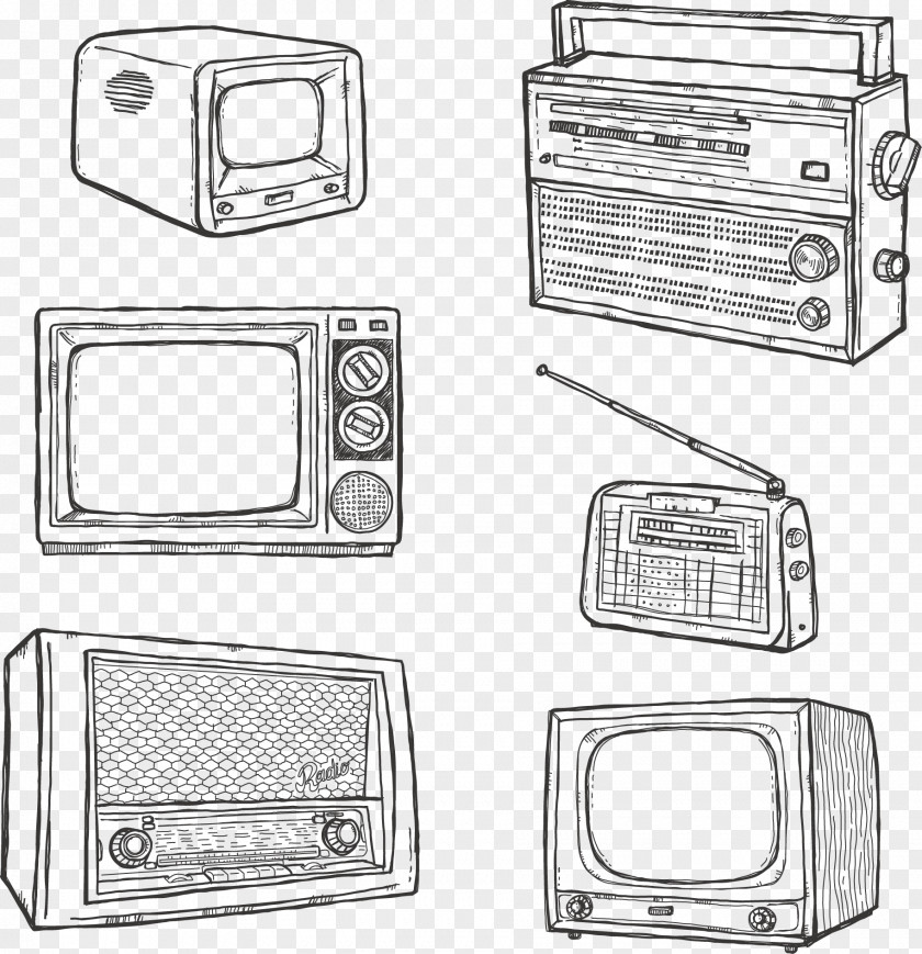 Hand Drawn Retro TV Radio Drawing Television PNG