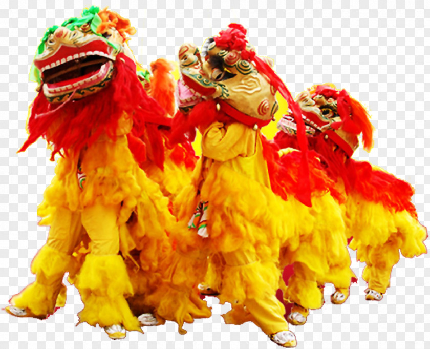 Yellow Lion Dance Team Chinese New Year Festival PNG