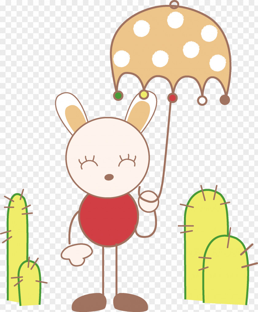 Rabbit Holding Umbrella Cartoon Illustration PNG