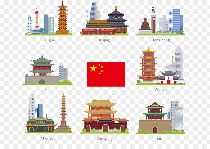 Flat Chinese Characteristics Landmarks China Landmark Icon PNG