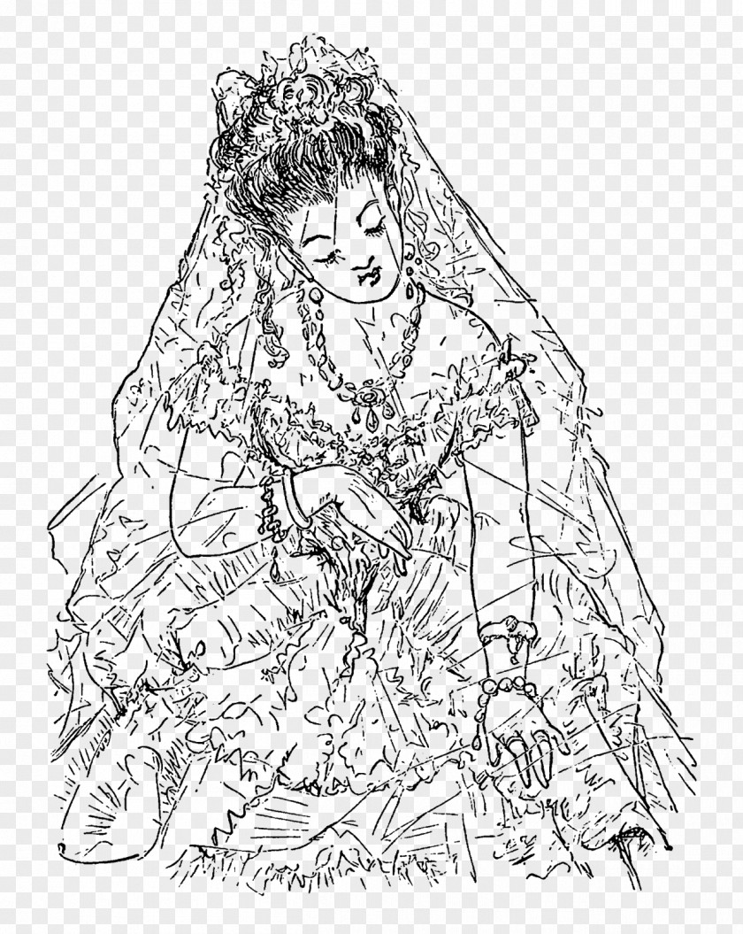 Bridal Veil Bride Line Art Drawing Clip PNG