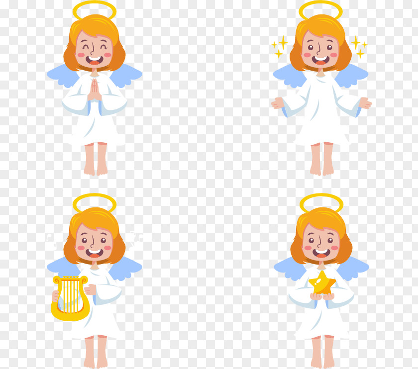 4 Angels Smiling Angel Cartoon Illustration PNG