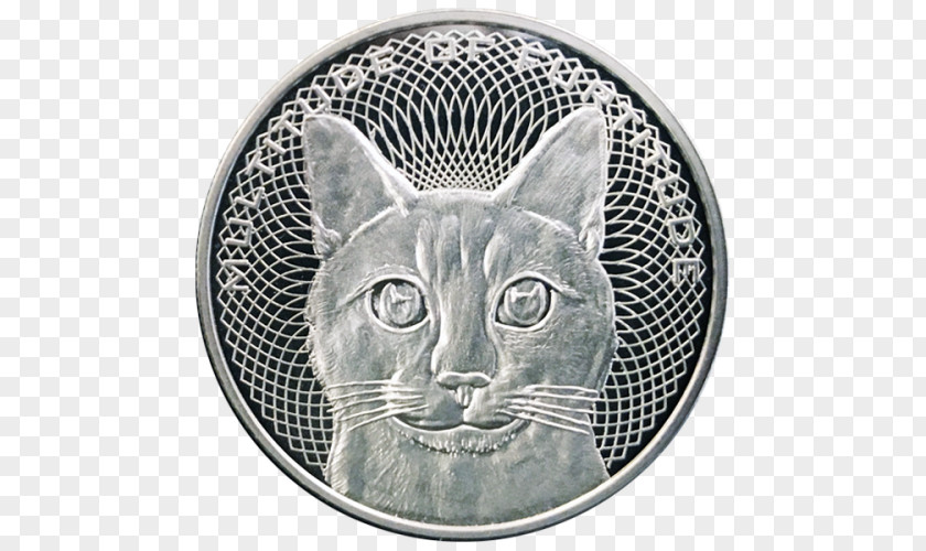 Metal Coin Whiskers Tabby Cat Silver Precious PNG