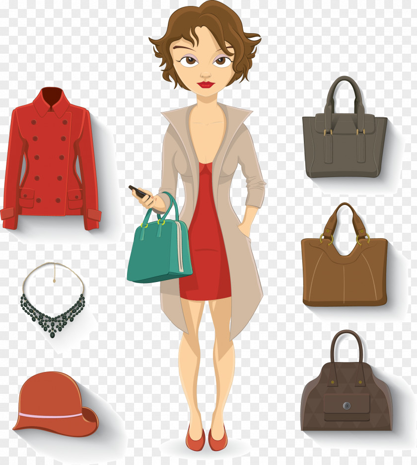 Vector Hand Painted Woman Euclidean Fashion Clothing Accessories PNG