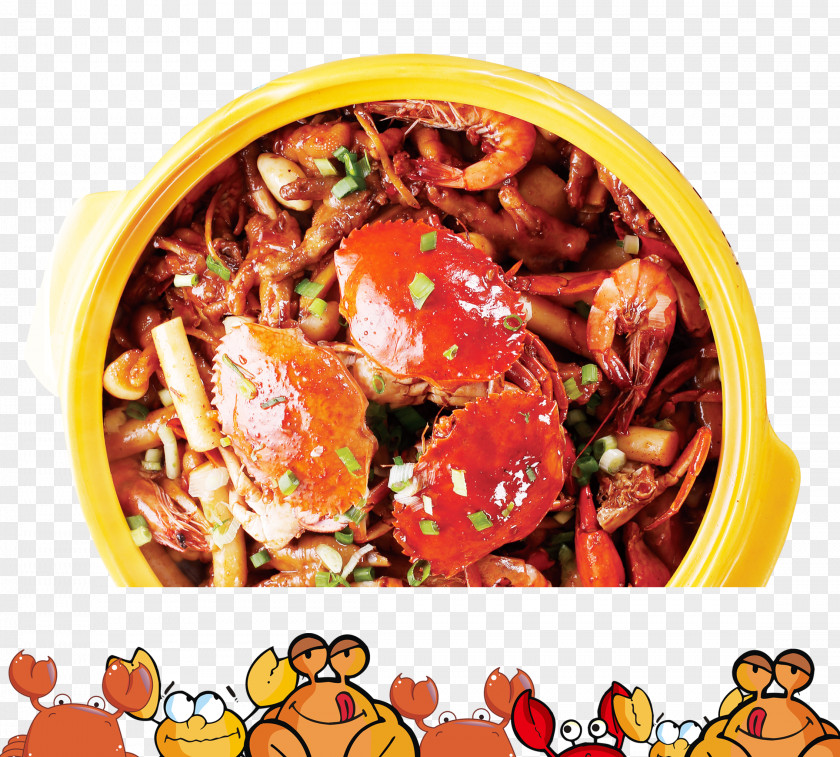 Hand-painted Cartoon Crab Pot Chilli Trap Food PNG