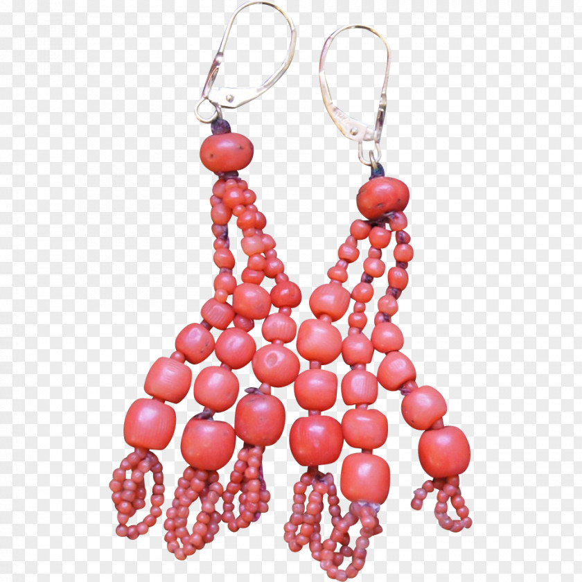 VICTORIAN AGE Earring Pearl Red Coral Bead PNG