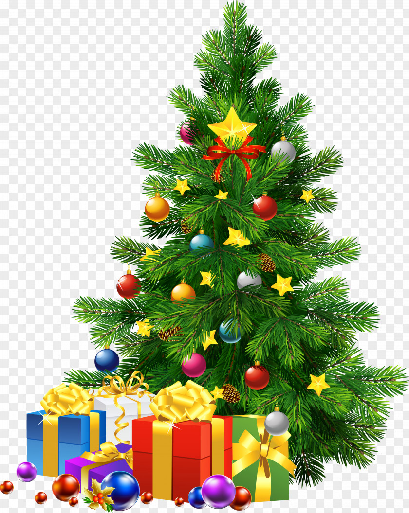 Large Transparent Christmas Tree With Gifts Santa Claus Day Clip Art PNG