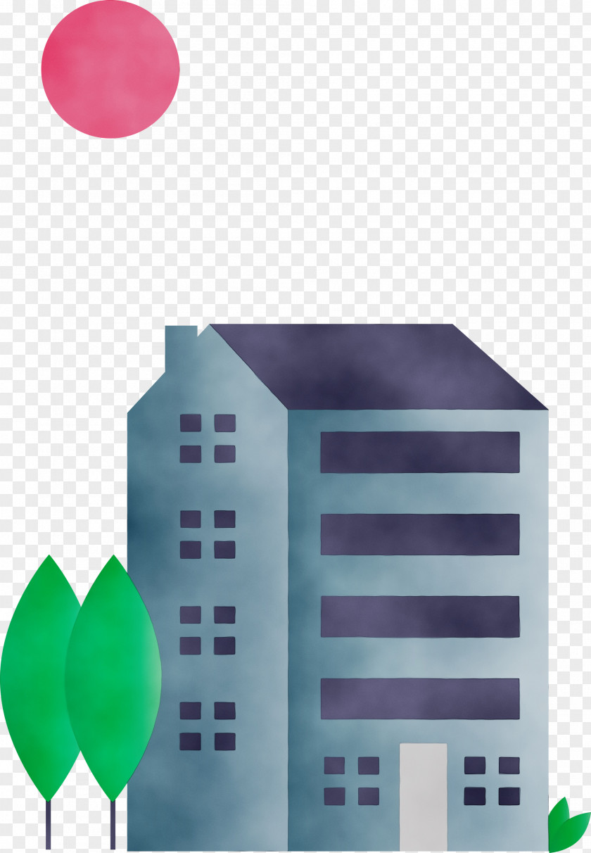 Turquoise Architecture Magenta House Balloon PNG