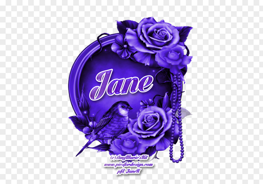 Purple Glitter Paper Blue Rose Floral Design Painting PNG