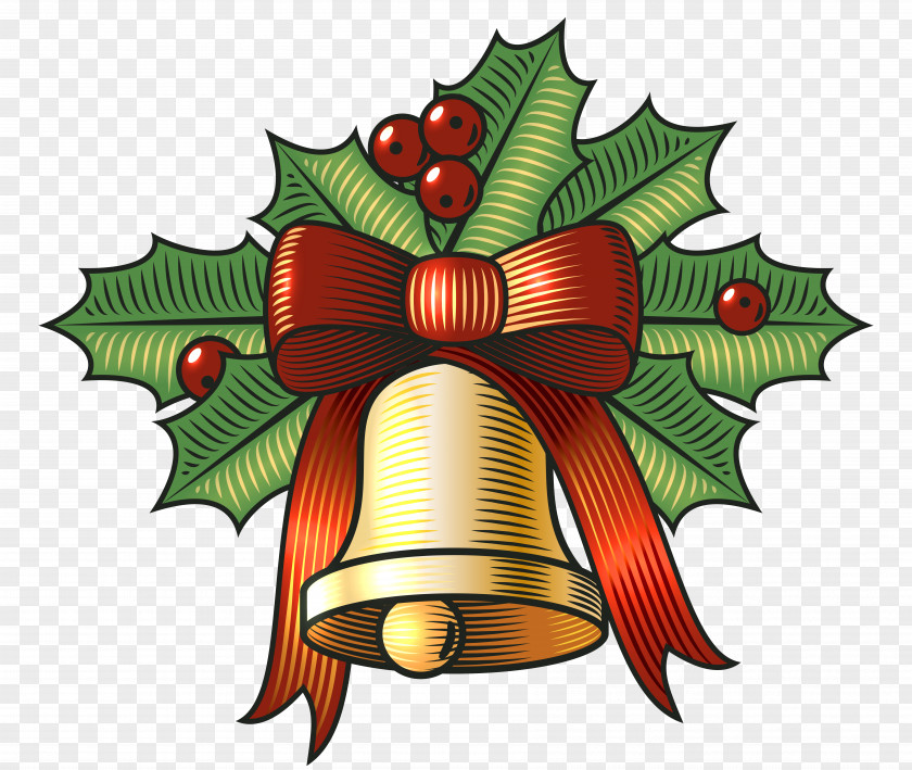 Large Christmas Bell With Holly Clip Art Image Jingle PNG