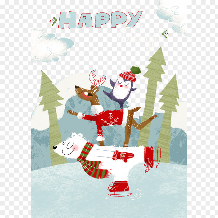Hand-painted Christmas Reindeer Polar Bears Wedding Invitation Ornament Illustration PNG