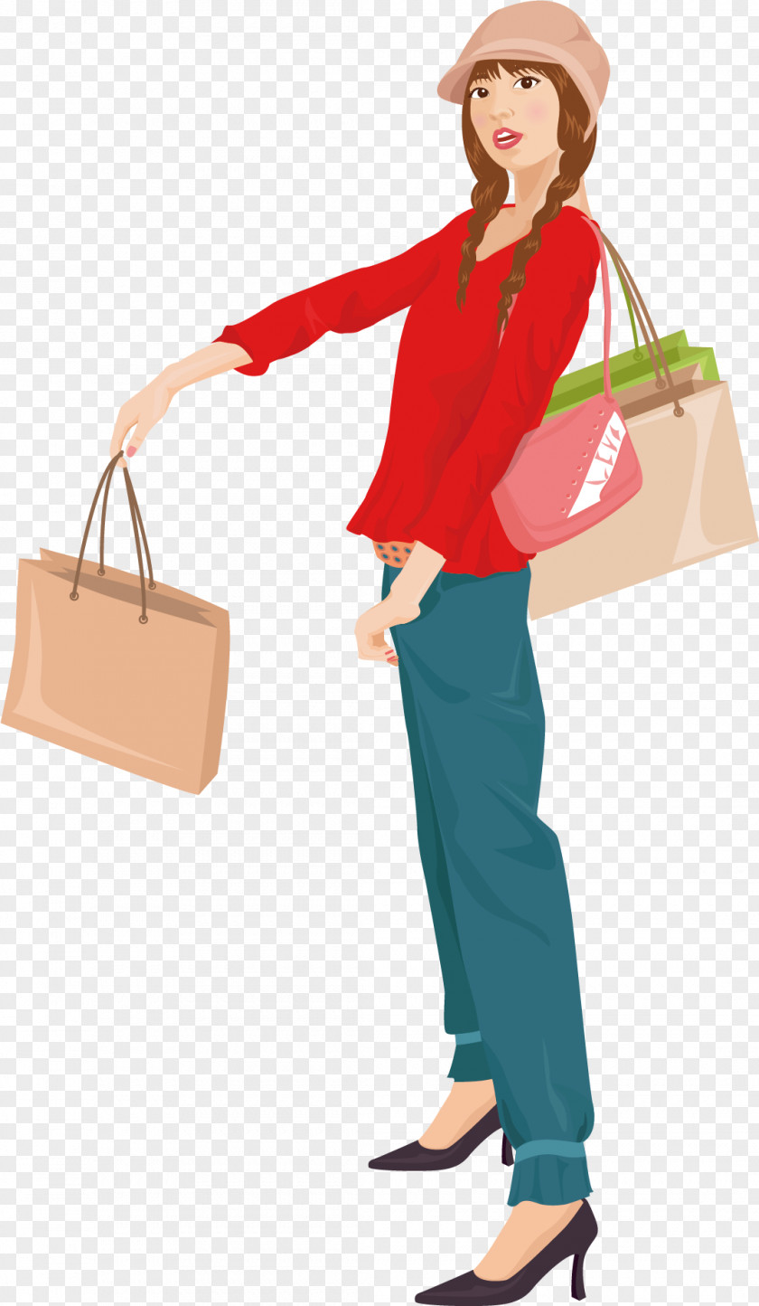 A Beautiful Woman Ready To Go Home Online Shopping Illustration PNG