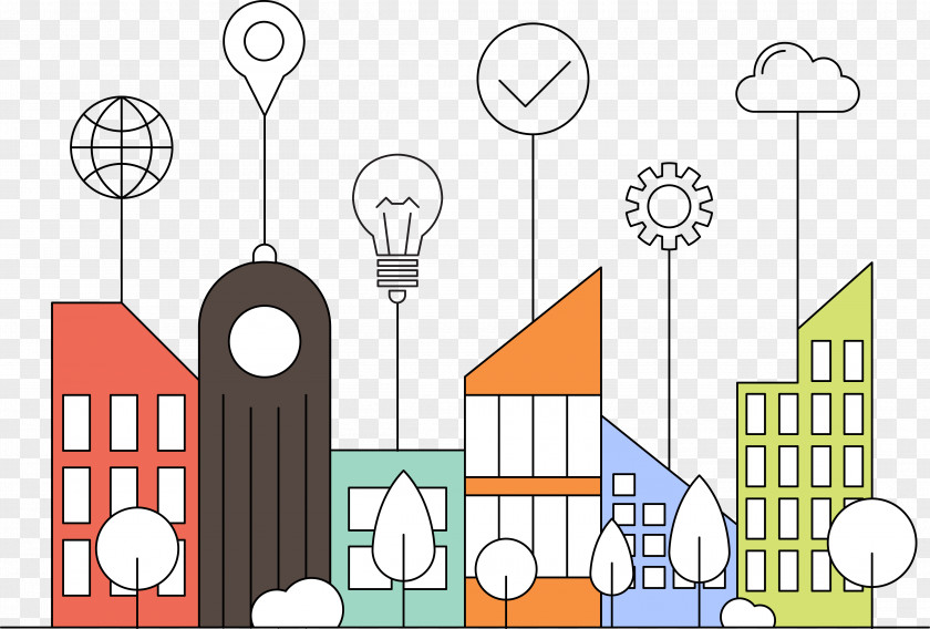 Visual Communication Building City Smart Information Illustration PNG