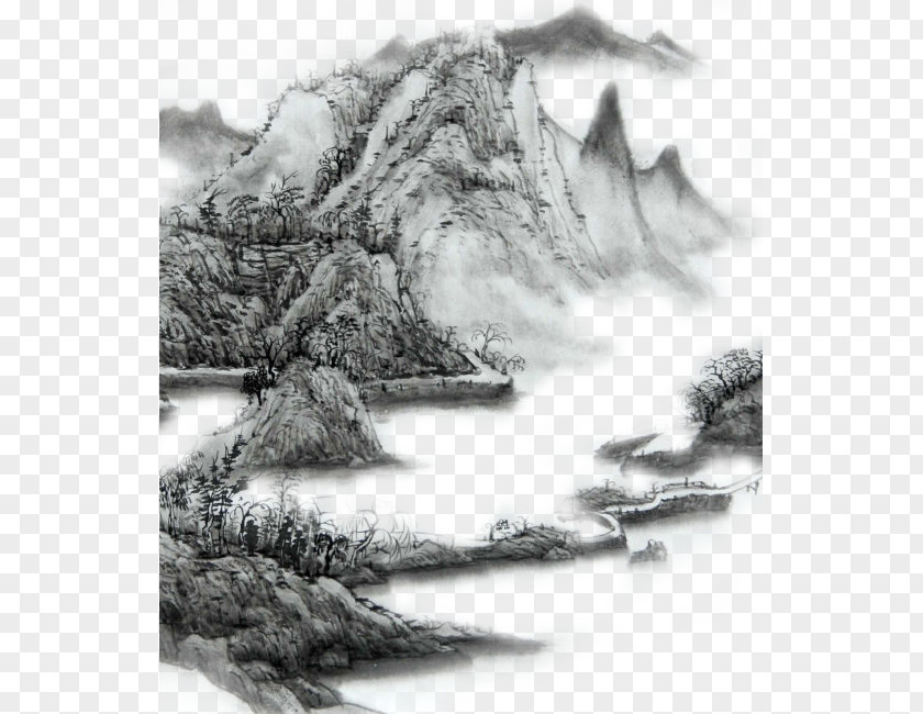 Rolling Mountains Ink Wash Painting Mountain PNG