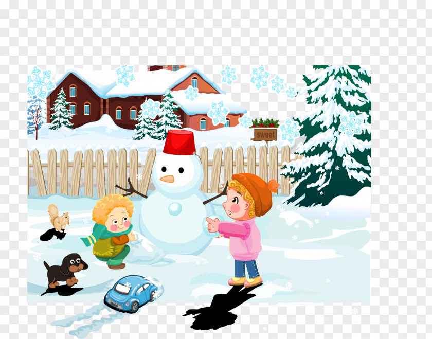Baby Play Winter Cabin Snowman Clip Art PNG